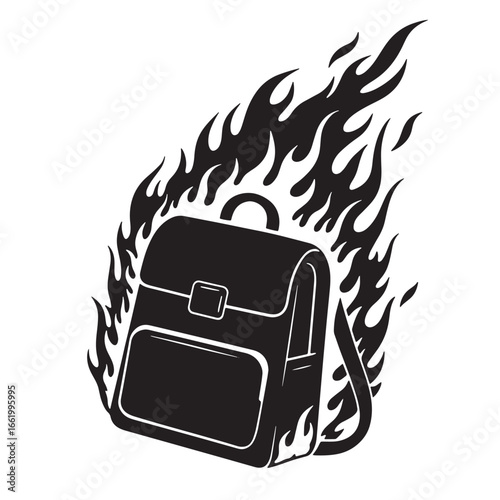 Burning backpack symbolizing stress overload in education or excessive workload concepts
