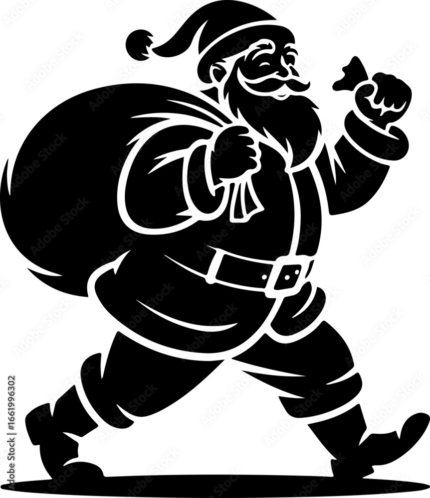 Fototapeta premium minimal black silhouette of Santa Claus marching forward confidently