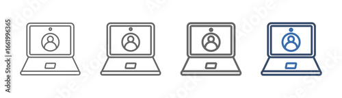 
outline icon set of laptop with computer design and person in the middle