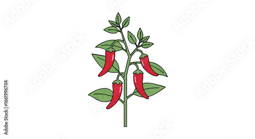 A vibrant illustration of a chili pepper plant, showcasing the beauty of nature's spicy bounty, and the art of cultivating fiery flavors in a garden
