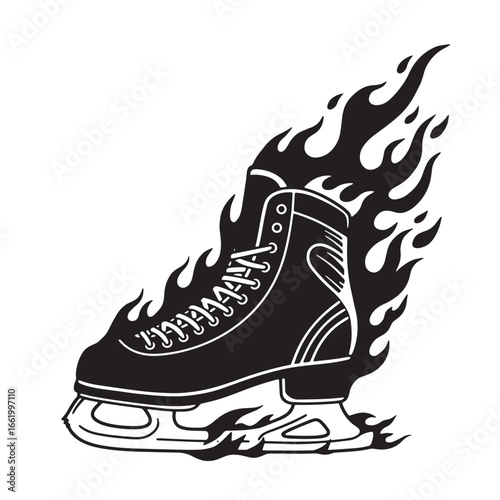 Burning ice skate vector illustration depicting speed and athleticism on a white background