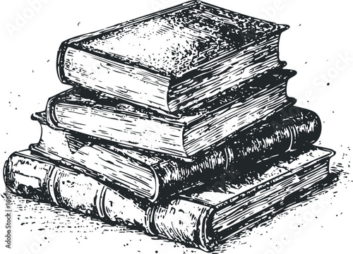 Stack of antique books with distressed paper texture