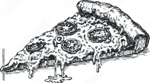 Hand Drawn Slice of Pizza with Dripping Cheese