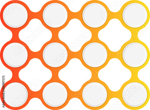 Interconnected circles forming a modular cluster positioned in a corner arrangement with gradient outlines.