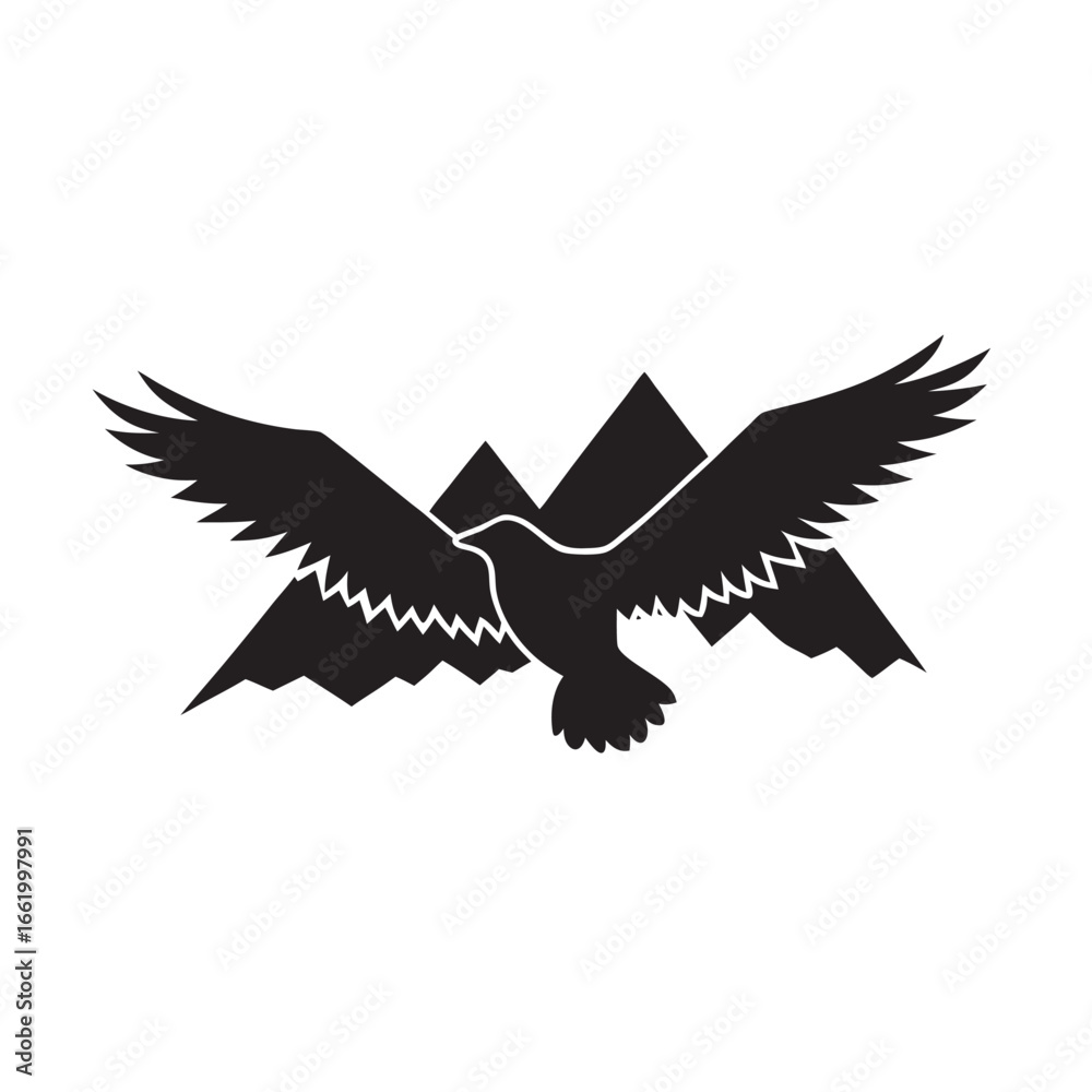 Obraz premium Eagle Soaring Above Mountain Range Silhouette