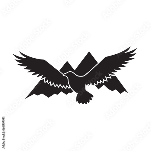Eagle Soaring Above Mountain Range Silhouette