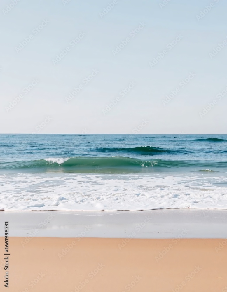 Fototapeta premium Serene beach golden sand foamy waves