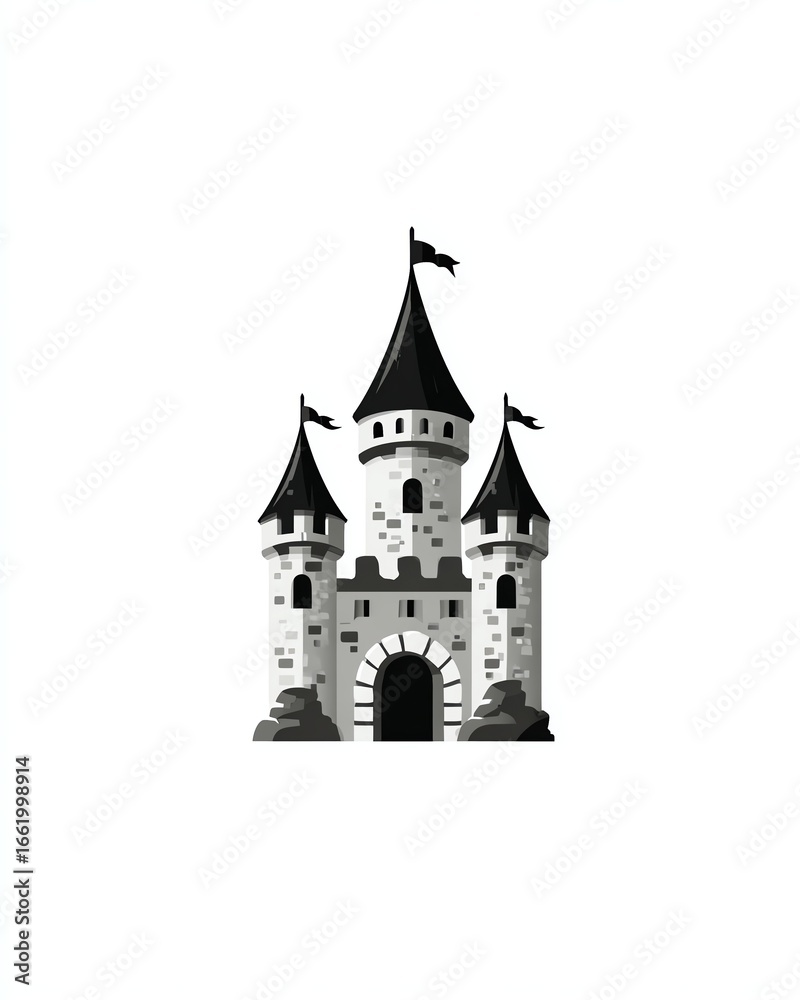 Fototapeta premium medieval castle logo design gothic stronghold vector emblem, dark medieval fortress symbol minimal black on white
