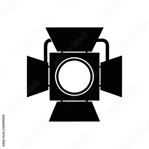 Black silhouette of a stage spotlight with barn doors