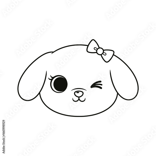 Cute cartoon dog with a bow winking