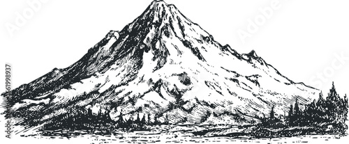 Majestic Mountain Landscape in Sketch Style