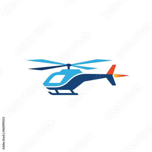 Illustration of a blue helicopter with orange tail and rotor blades.