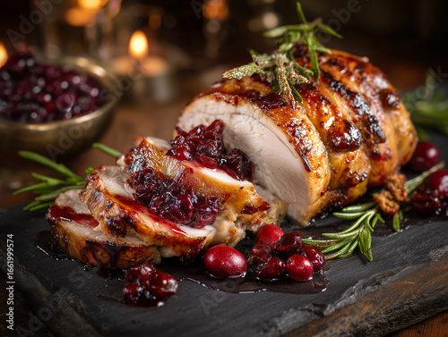 Roasted turkey roulade with cranberry gastrique