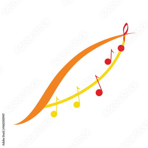 Curved Music Staff Line with Rising Vibrant Notes