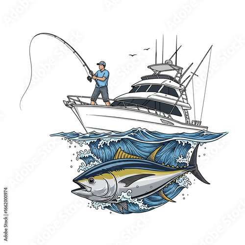 tuna boat fishing illustration logo vector image t shirt