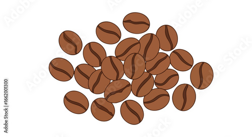 Scattered Arabica Coffee Beans: An Artistic Arrangement Depicting a Coffee Beverage Ingredient Against a White Canvas Background