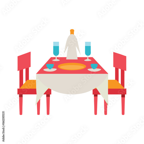 Dining Table with Place Settings and Napkins Vector