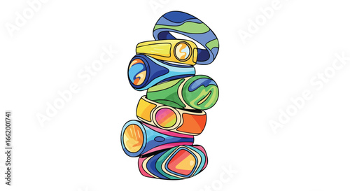 Stack of Retro Projectors: A Colorful Cartoon Illustration with Circular Lenses and Bold Outlines evokes vintage tech