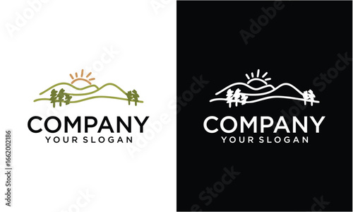 Creative Nature Farm logo design with sun, leaf and water