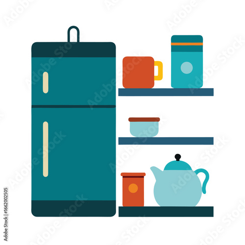Functional Kitchen with Refrigerator Spice Rack and Tea Kettle