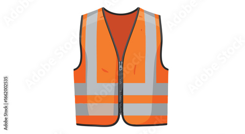 Illustrated High Visibility Safety Vest with Reflective Stripes and Zipper Frontal View for Occupational Safety and Awareness depicted on White