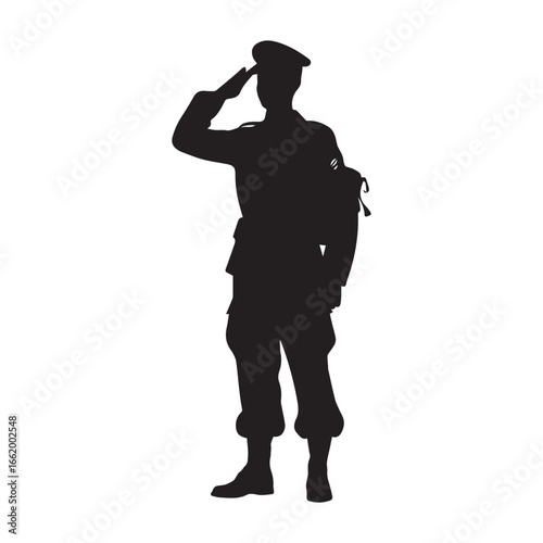 Vector art of silhouette of a soldier in uniform saluting, symbolizing respect, honor, and duty