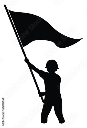 Silhouette of a person holding a flag representing protest or revolution standing against oppression