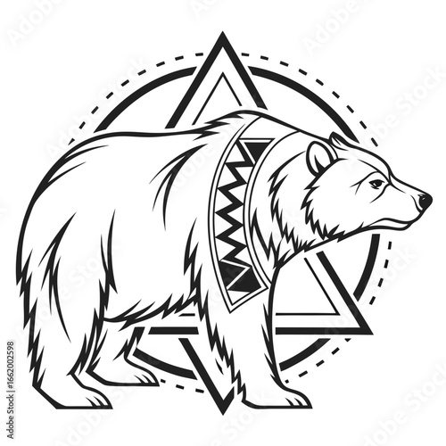 Vector black bear head illustration for a wild animal tattoo design