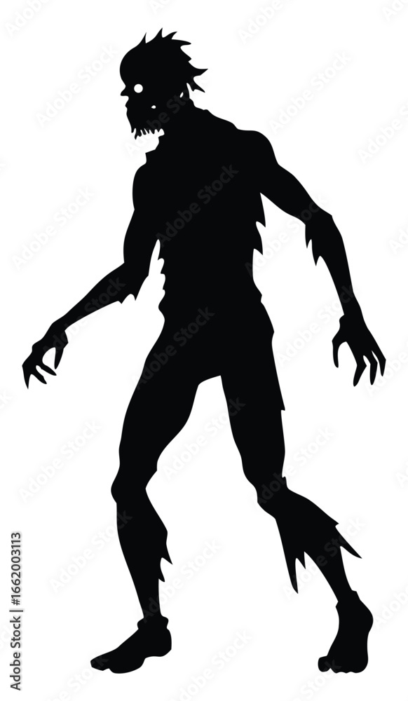 Obraz premium Silhouette of a scary zombie monster walking forward on white background for horror themes