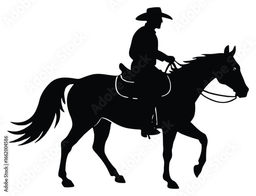 Silhouette of Cowboy riding a Horse Symbolizing American West Adventure and Freedom