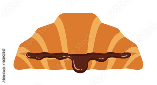 Decadent Delight: A Cartoon Style Croissant with Rich Chocolate Drizzle Presentation Illustration