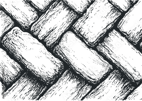 Monochromatic texture of interwoven textured bands with rough surfaces