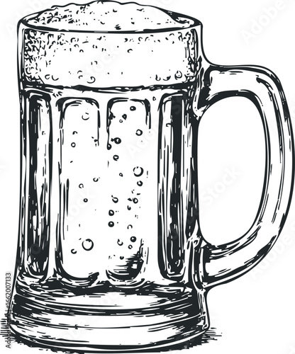 Sketch of a Frothy Beer Mug with Bubbles
