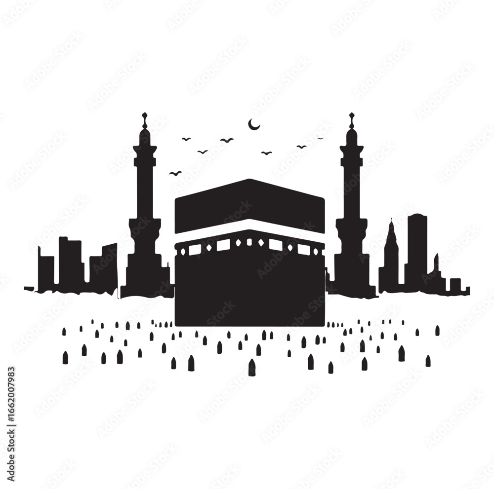 Obraz premium Minimal Kaaba Logo Design – Modern Islamic Vector Art