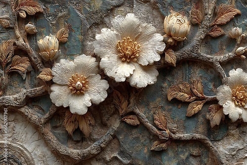 Decorative blooming carving with intricate detailing high resolution picture