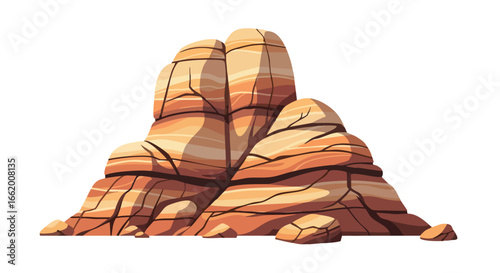 A geological cartoon illustration of a sandstone rock formation with layers and crevices in a desert setting for educational or creative projects