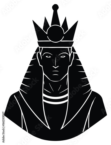 Ancient Egyptian Pharaoh Illustration with Regal Crown Symbol of Power and Authority Black and White Art