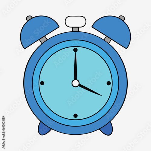 Vintage Blue Alarm Clock Retro Style Illustration