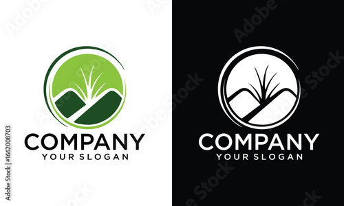 Creative Nature Farm logo design with sun, leaf and water