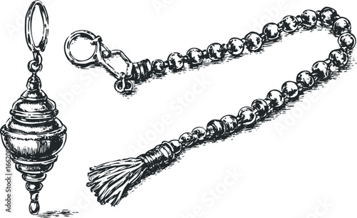 Ornate Hand Drawn Vintage Tassel and Chain with Pendant