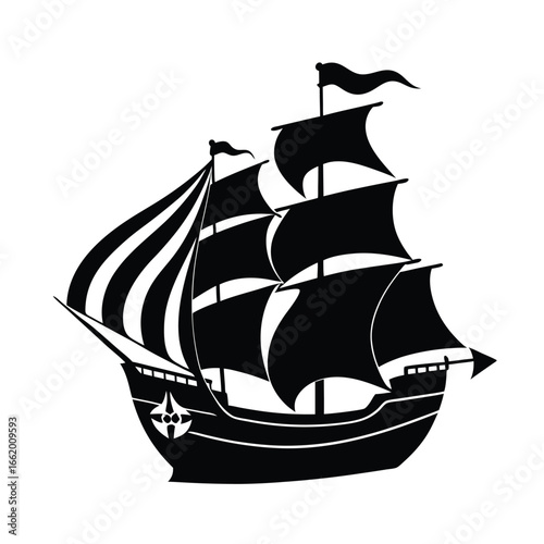 Pirate Ship with Full Sails Silhouette