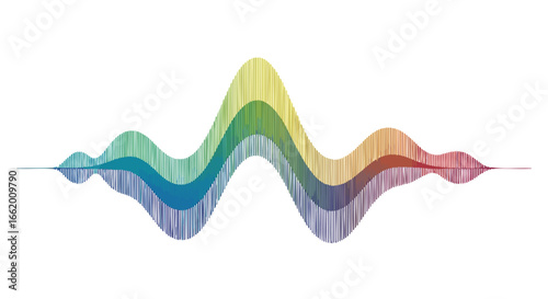 Vibrant, Wavy Sound Visualization with Intricate Lines and a Rainbow Spectrum on a Clean White Backdrop evoking modernism and artistic expression