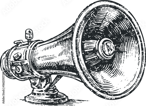 Vintage Megaphone with Grunge Texture and Stylized Details