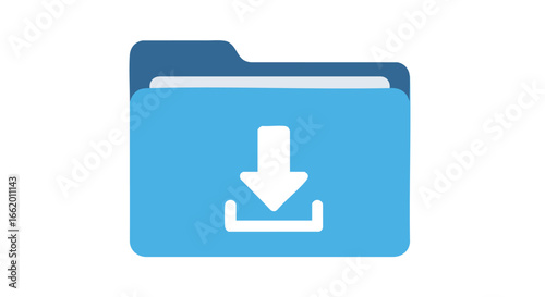 Stylized depiction of a download folder with blue hues symbolizing data acquisition and digital file management designed for web resources