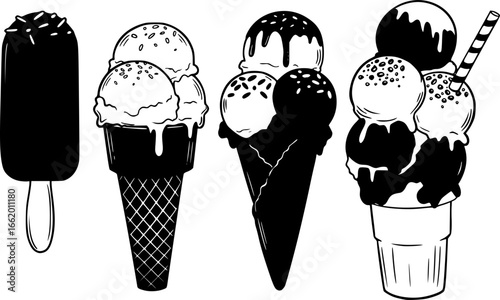 Delicious frozen ice cream set with sweet vanilla and chocolate flavors
