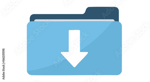Graphical representation featuring a blue folder icon symbolizing file download operations and information transfer in digital