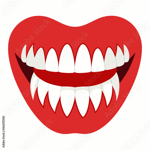 Vampire grin with sharp fangs and pearly white teeth, perfect for Halloween designs, horror themes, or playful graphics