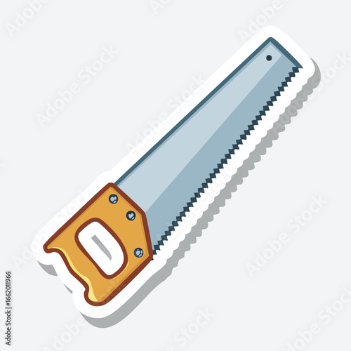 Illustration of a hand saw with a wooden handle and sharp metal blade for cutting wood.