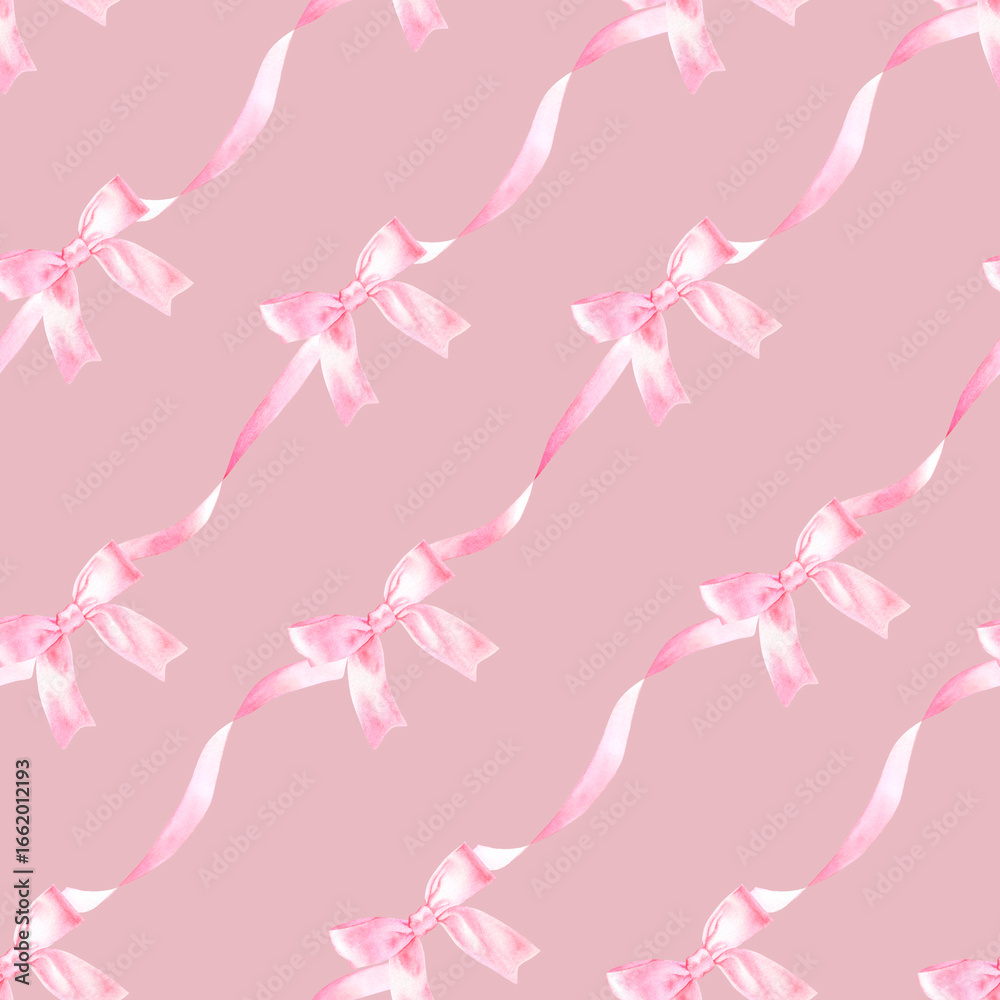 custom made wallpaper toronto digitalSeamless pattern with pink bow and ribbon, hand drawn in watercolor.