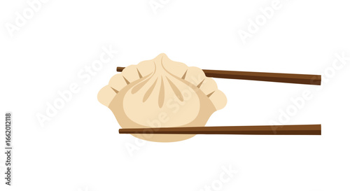 Dumpling delight: an enticing illustration of a steamed bun held delicately with chopsticks, perfect for culinary projects or food-related designs